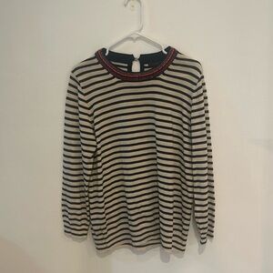 J.Crew blue and cream striped sweater with beaded neck size XL